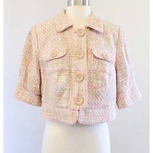 Lane Bryant Pink Peach Tan White Tweed Cropped 3/4 Sleeve Blazer Jacket 14